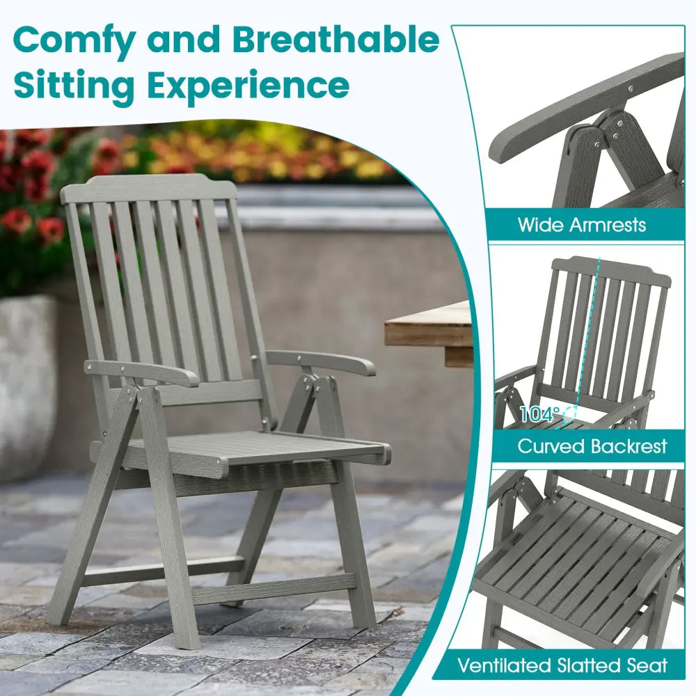 Foldable Patio Chair All-Weather HDPE Outdoor Dining Chair with Armrest-Gray - Gray - Patio Dining Chairs