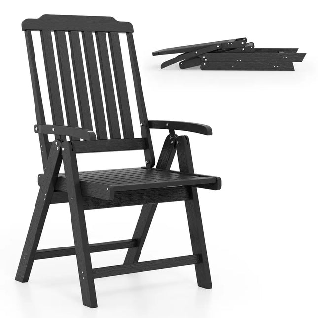 Foldable Patio Chair All-Weather HDPE Outdoor Dining Chair with Armrest-Black - Black - Patio Dining Chairs
