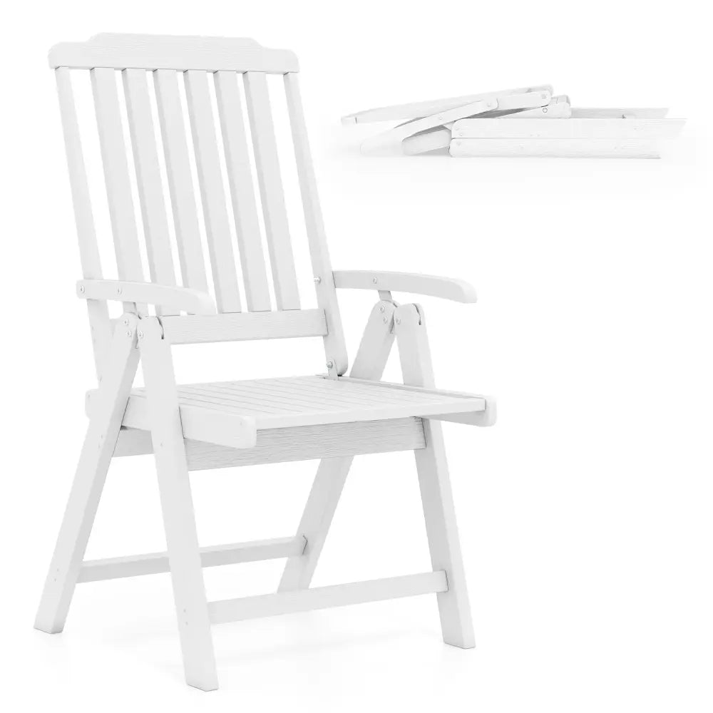 Foldable Patio Chair All-Weather HDPE Outdoor Dining Chair with Armrest-White - White - Patio Dining Chairs