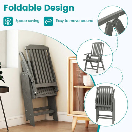 Foldable Patio Chair All-Weather HDPE Outdoor Dining Chair with Armrest-Gray - Gray - Patio Dining Chairs