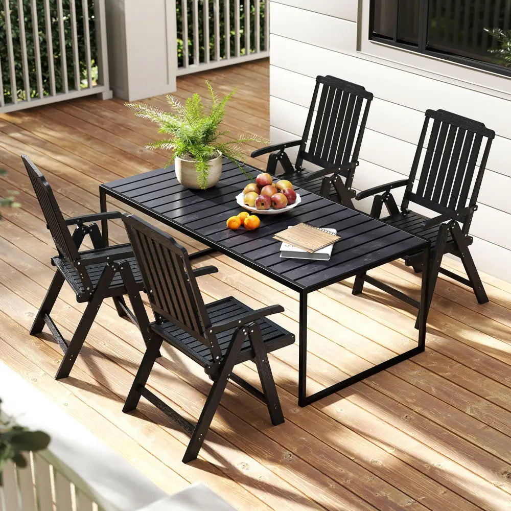 Foldable Patio Chair All-Weather HDPE Outdoor Dining Chair with Armrest-Black - Black - Patio Dining Chairs