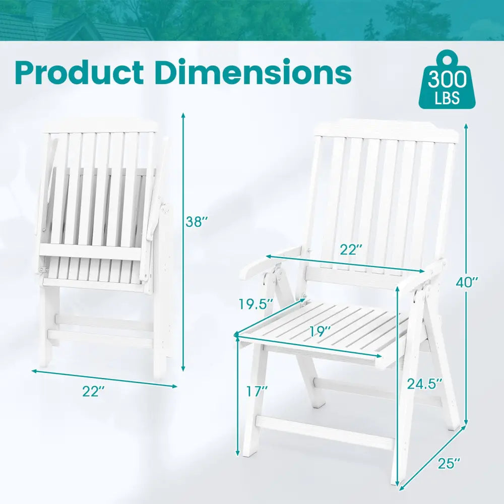 Foldable Patio Chair All-Weather HDPE Outdoor Dining Chair with Armrest-White - White - Patio Dining Chairs