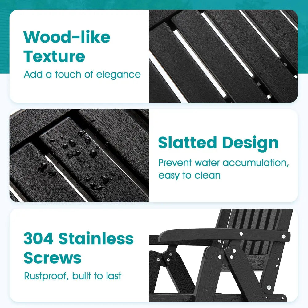 Foldable Patio Chair All-Weather HDPE Outdoor Dining Chair with Armrest-Black - Black - Patio Dining Chairs