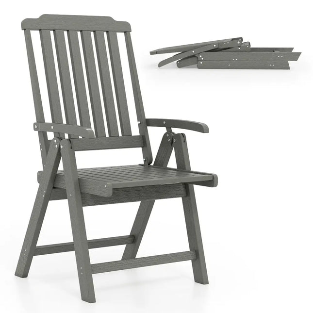 Foldable Patio Chair All-Weather HDPE Outdoor Dining Chair with Armrest-Gray - Gray - Patio Dining Chairs