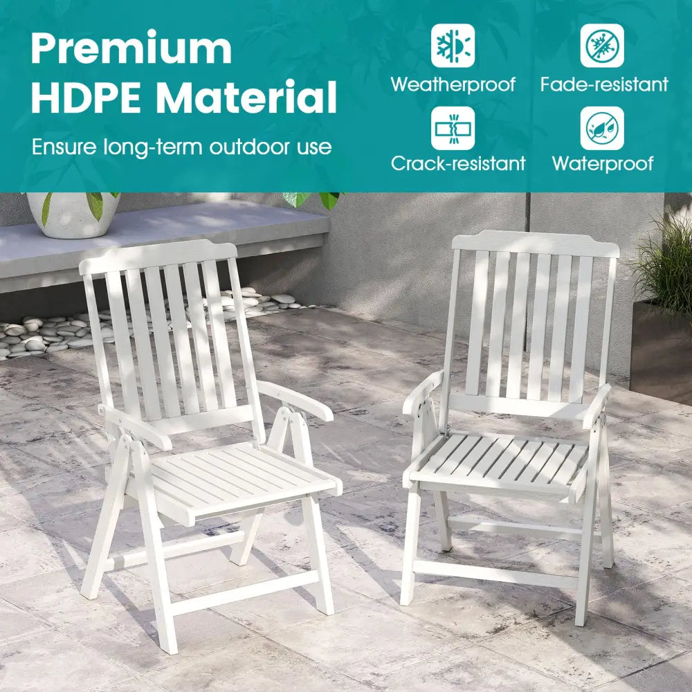 Foldable Patio Chair All-Weather HDPE Outdoor Dining Chair with Armrest-White - White - Patio Dining Chairs