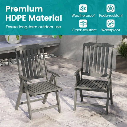 Foldable Patio Chair All-Weather HDPE Outdoor Dining Chair with Armrest-Gray - Gray - Patio Dining Chairs