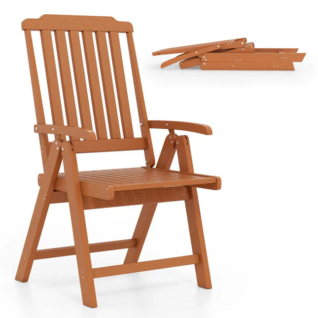 Foldable Patio Chair All-Weather HDPE Outdoor Dining Chair with Armrest-Brown - Brown - Patio Dining Chairs