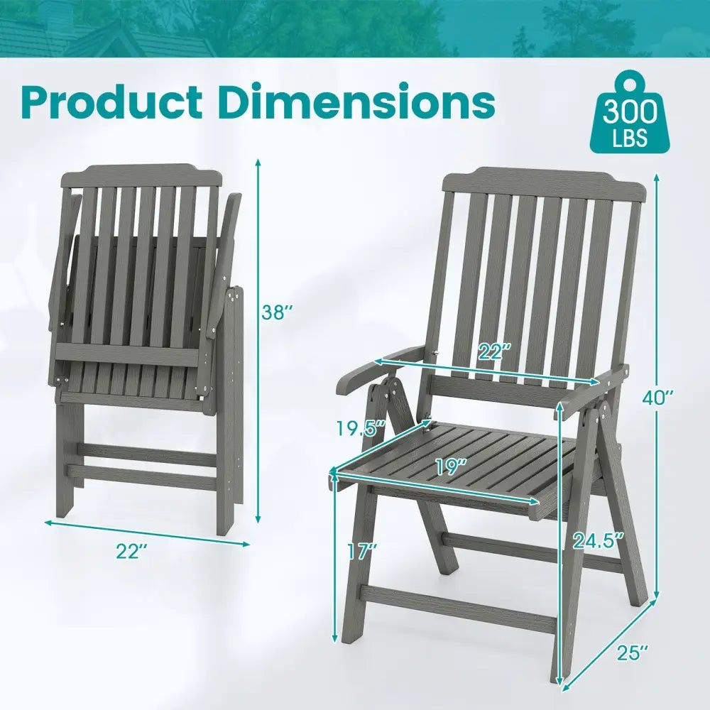 Foldable Patio Chair All-Weather HDPE Outdoor Dining Chair with Armrest-Gray - Gray - Patio Dining Chairs