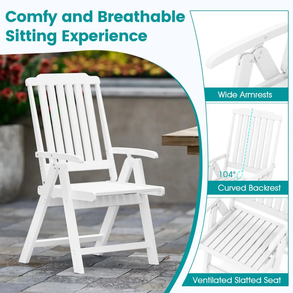 Foldable Patio Chair All-Weather HDPE Outdoor Dining Chair with Armrest-White - White - Patio Dining Chairs