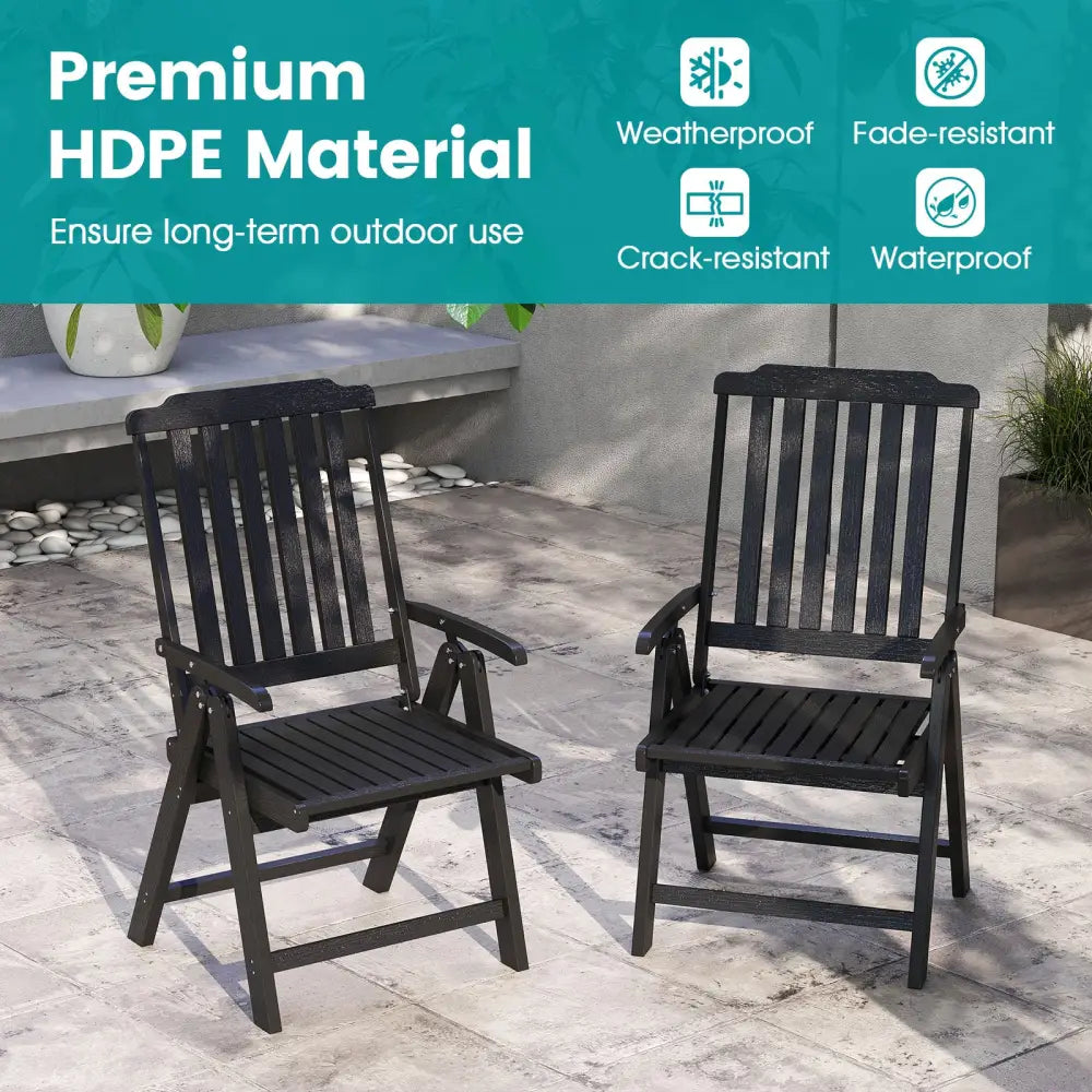 Foldable Patio Chair All-Weather HDPE Outdoor Dining Chair with Armrest-Black - Black - Patio Dining Chairs