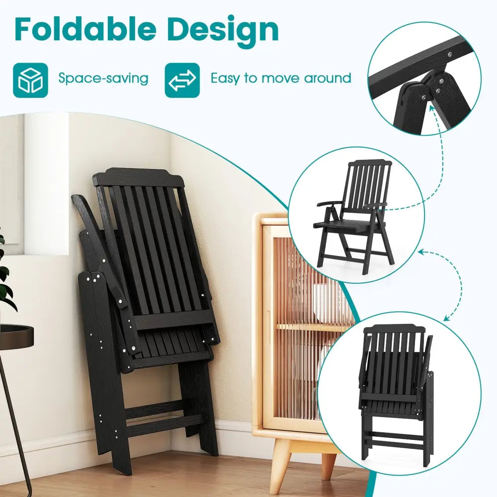 Foldable Patio Chair All-Weather HDPE Outdoor Dining Chair with Armrest-Black - Black - Patio Dining Chairs
