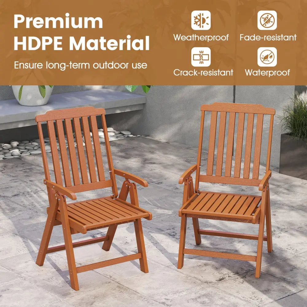 Foldable Patio Chair All-Weather HDPE Outdoor Dining Chair with Armrest-Brown - Brown - Patio Dining Chairs