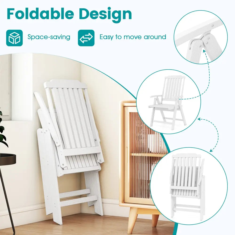 Foldable Patio Chair All-Weather HDPE Outdoor Dining Chair with Armrest-White - White - Patio Dining Chairs