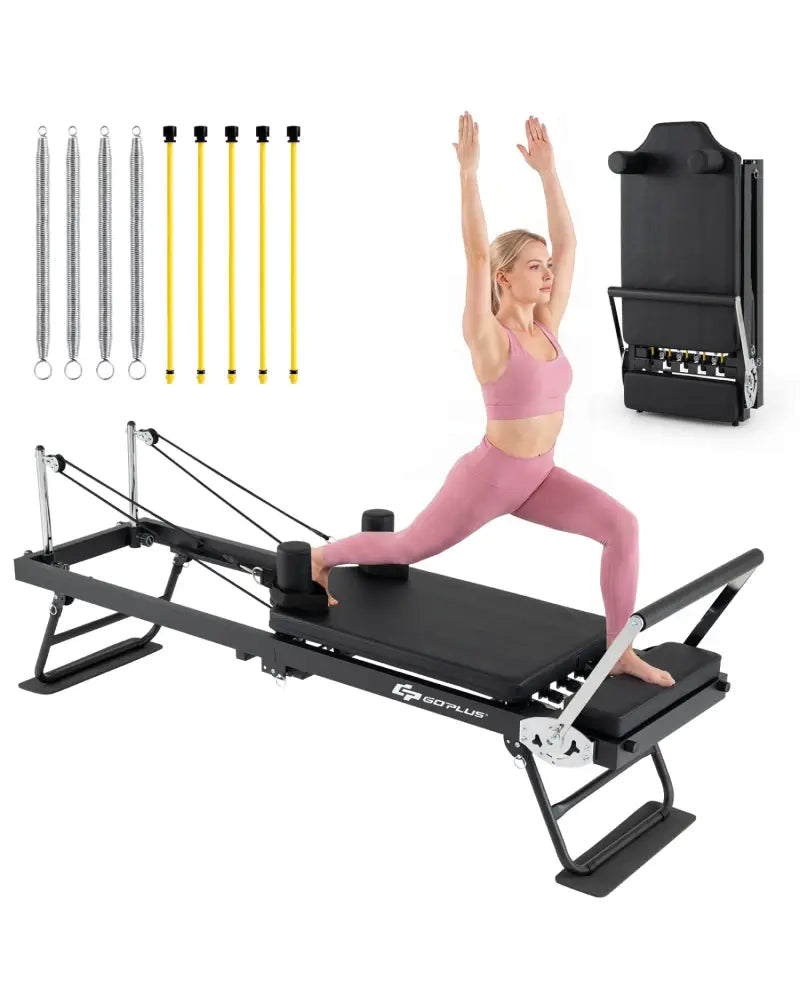 Foldable Pilates Reformer Machine for Home Gym Large Pilates Equipment-Black - Black - Yoga Benches