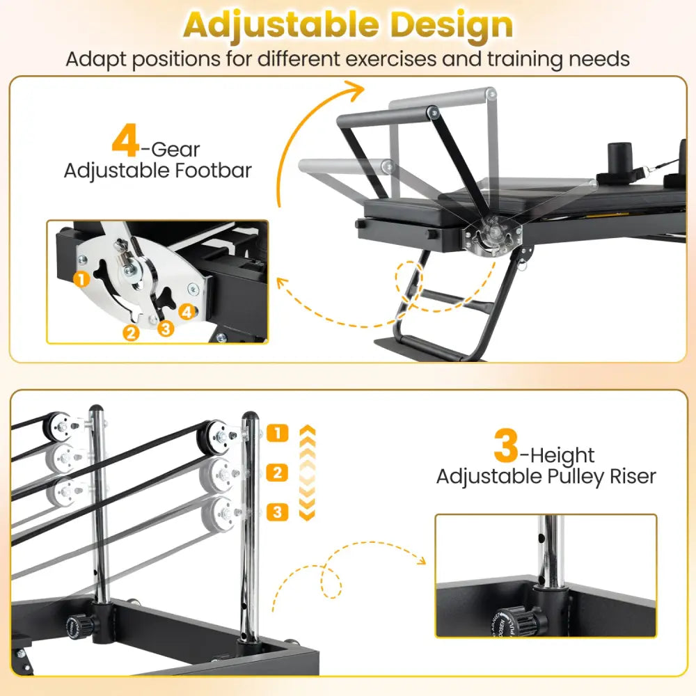Foldable Pilates Reformer Machine for Home Gym Large Pilates Equipment-Black - Black - Yoga Benches