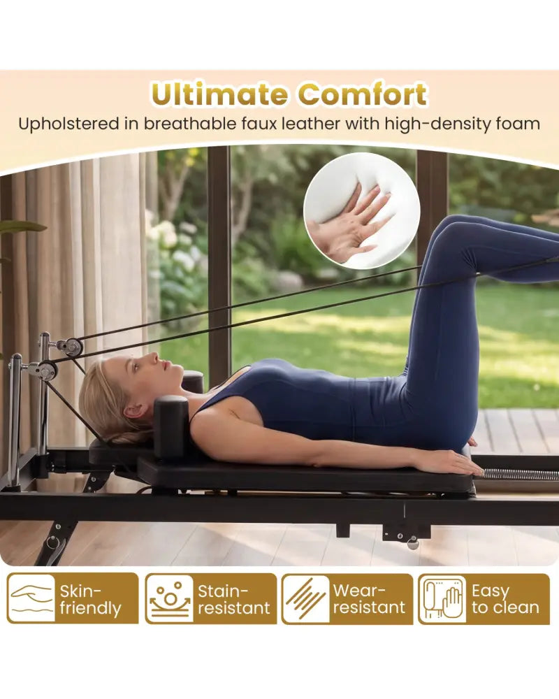 Foldable Pilates Reformer Machine for Home Gym Large Pilates Equipment-Black - Black - Yoga Benches