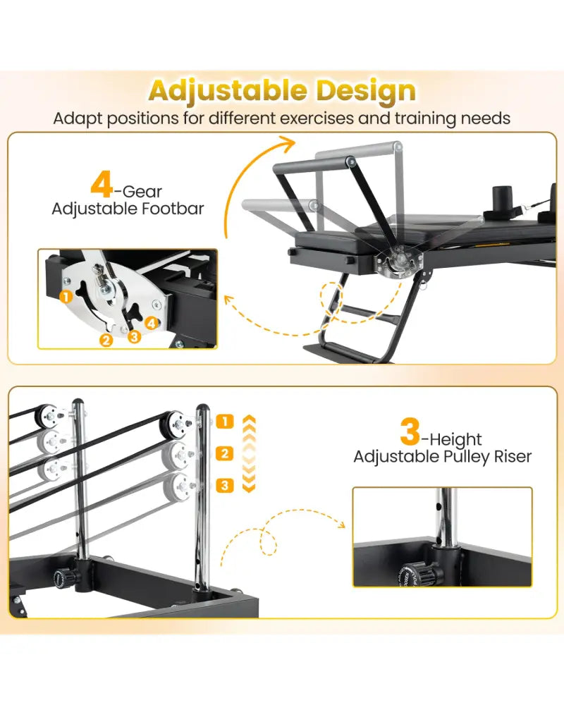 Foldable Pilates Reformer Machine for Home Gym Large Pilates Equipment-Black - Black - Yoga Benches
