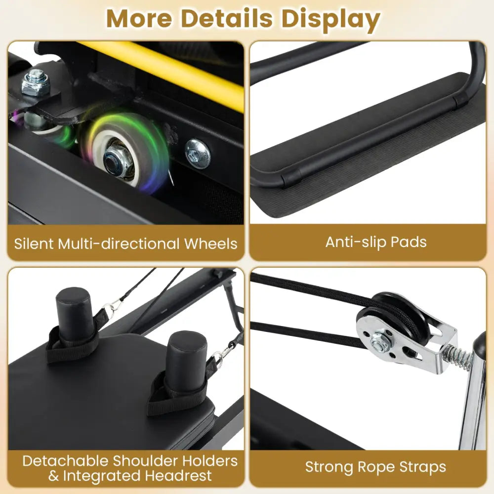 Foldable Pilates Reformer Machine for Home Gym Large Pilates Equipment-Black - Black - Yoga Benches