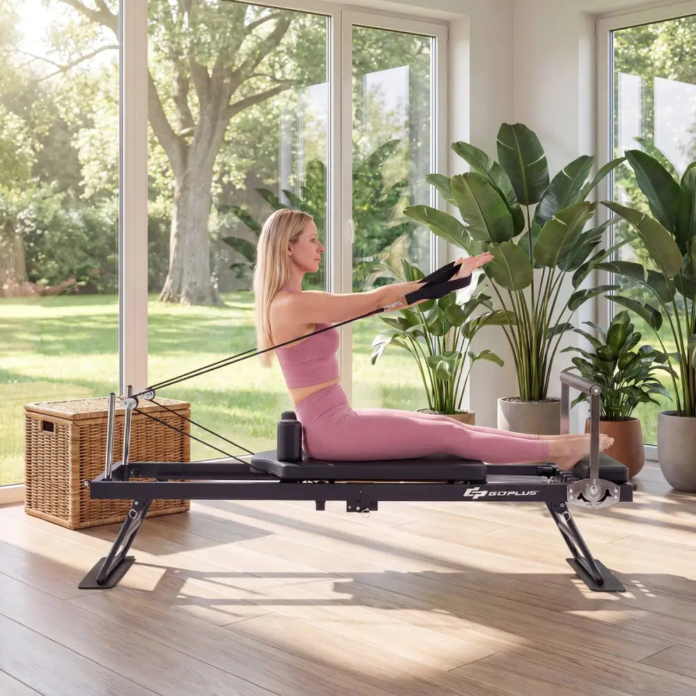 Foldable Pilates Reformer Machine for Home Gym Large Pilates Equipment-Black - Black - Yoga Benches