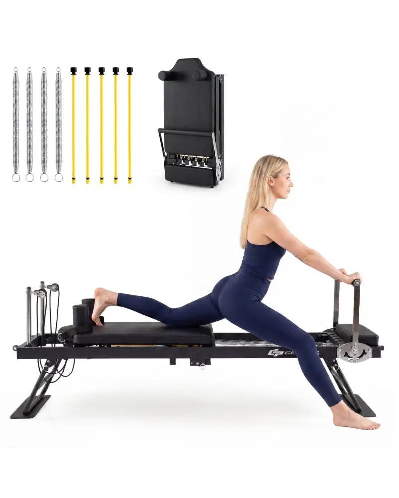 Foldable Pilates Reformer Machine for Home Gym Large Pilates Equipment-Black - Black - Yoga Benches