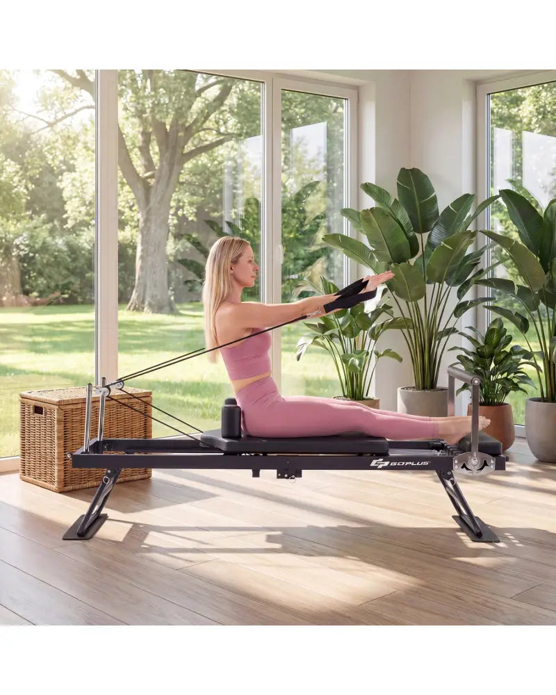 Foldable Pilates Reformer Machine for Home Gym Large Pilates Equipment-Black - Black - Yoga Benches