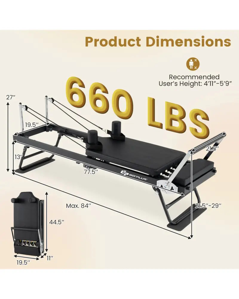 Foldable Pilates Reformer Machine for Home Gym Large Pilates Equipment-Black - Black - Yoga Benches