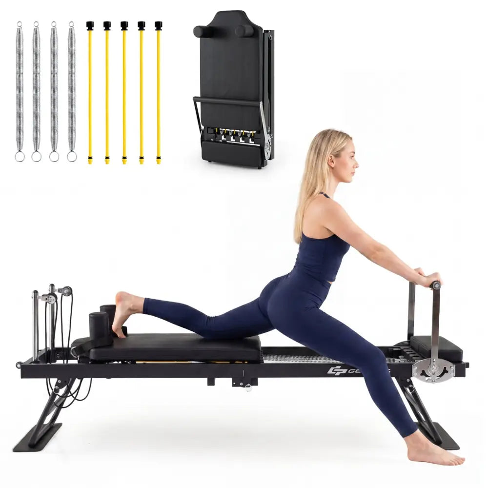 Foldable Pilates Reformer Machine for Home Gym Large Pilates Equipment-Black - Black - Yoga Benches