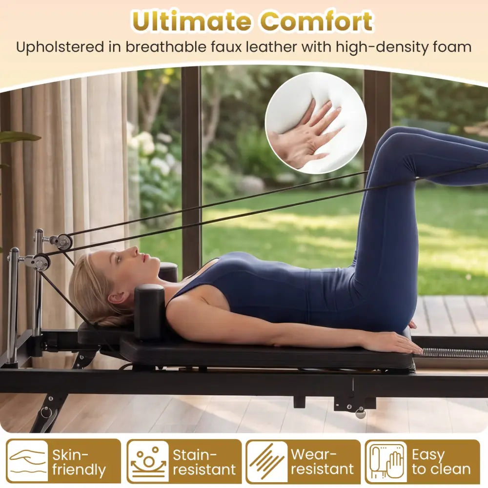 Foldable Pilates Reformer Machine for Home Gym Large Pilates Equipment-Black - Black - Yoga Benches