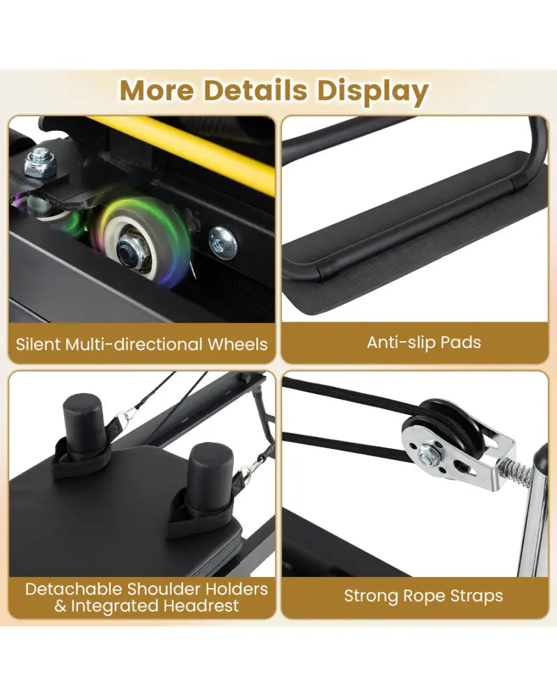 Foldable Pilates Reformer Machine for Home Gym Large Pilates Equipment-Black - Black - Yoga Benches