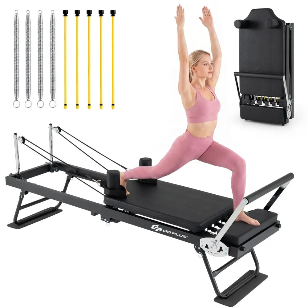 Foldable Pilates Reformer Machine for Home Gym Large Pilates Equipment-Black - Black - Yoga Benches