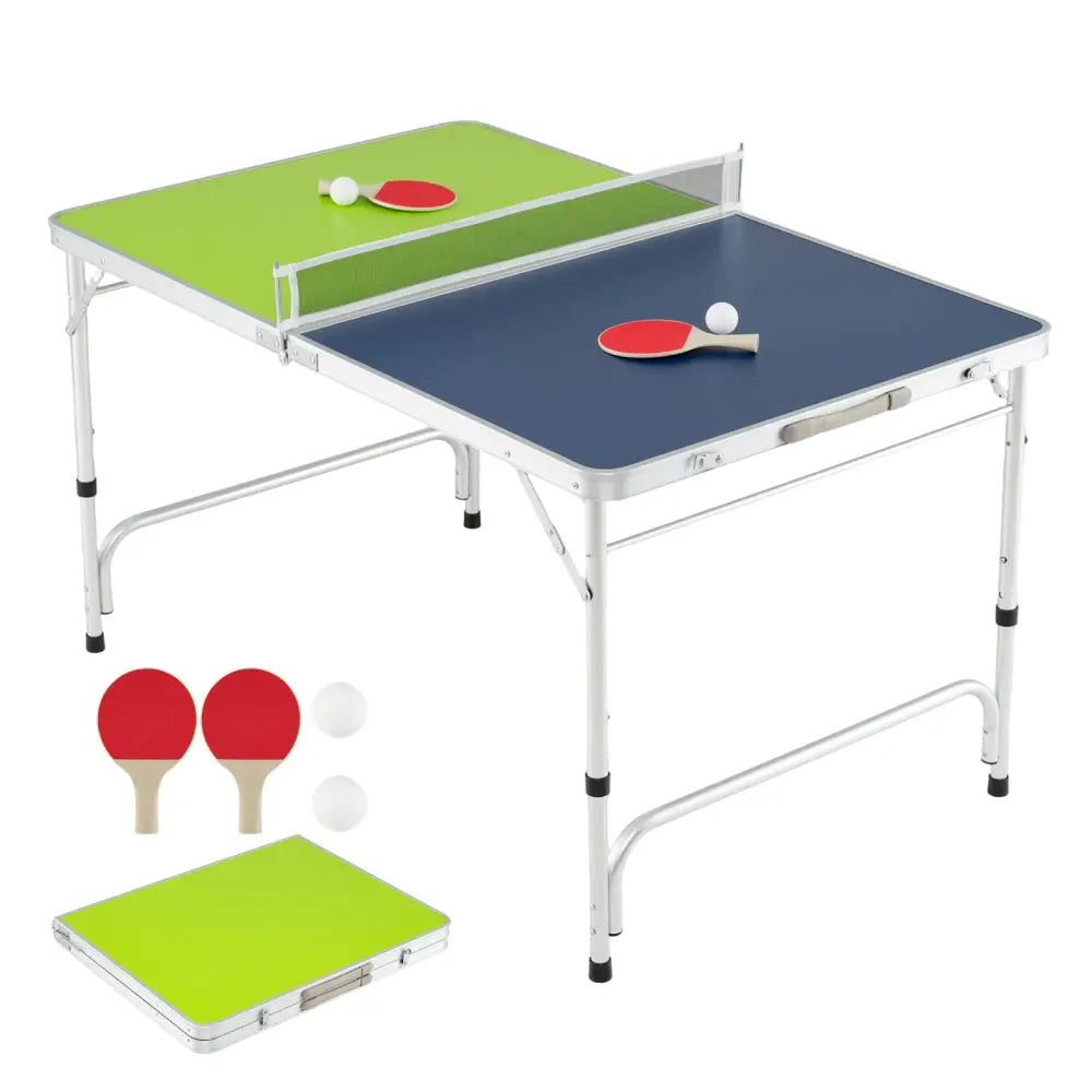 Foldable Ping Pong Table Game Set Mini Table Tennis Table with Adjustable Height-Blue & Green - Blue & Green - Sport