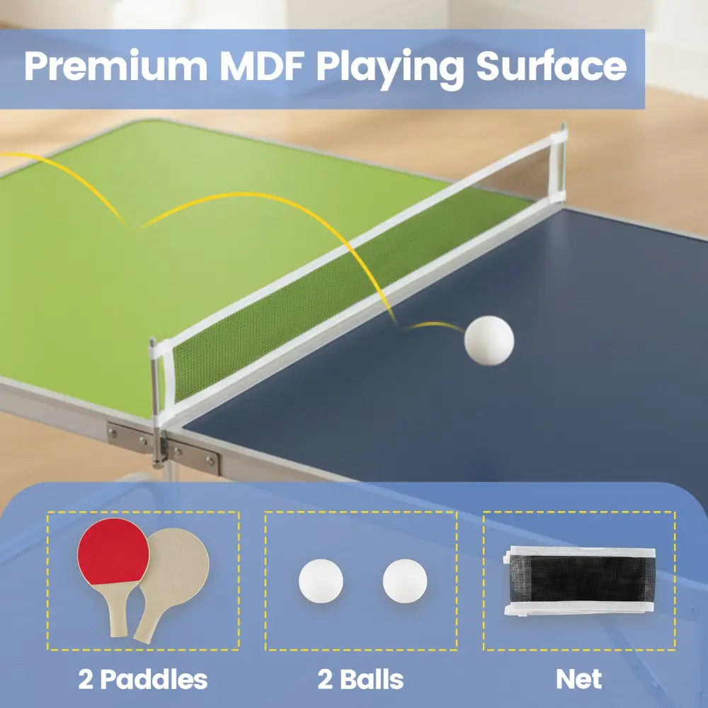 Foldable Ping Pong Table Game Set Mini Table Tennis Table with Adjustable Height-Blue & Green - Blue & Green - Sport