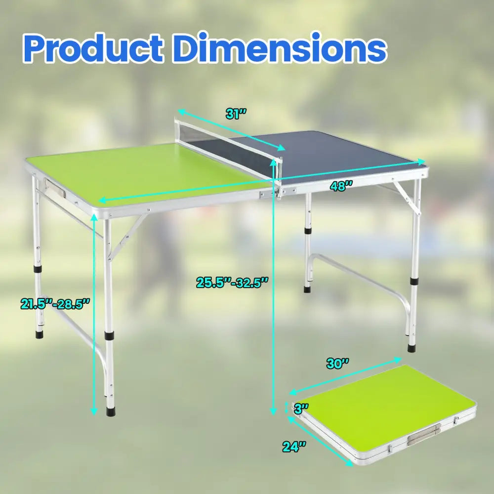 Foldable Ping Pong Table Game Set Mini Table Tennis Table with Adjustable Height-Blue & Green - Blue & Green - Sport