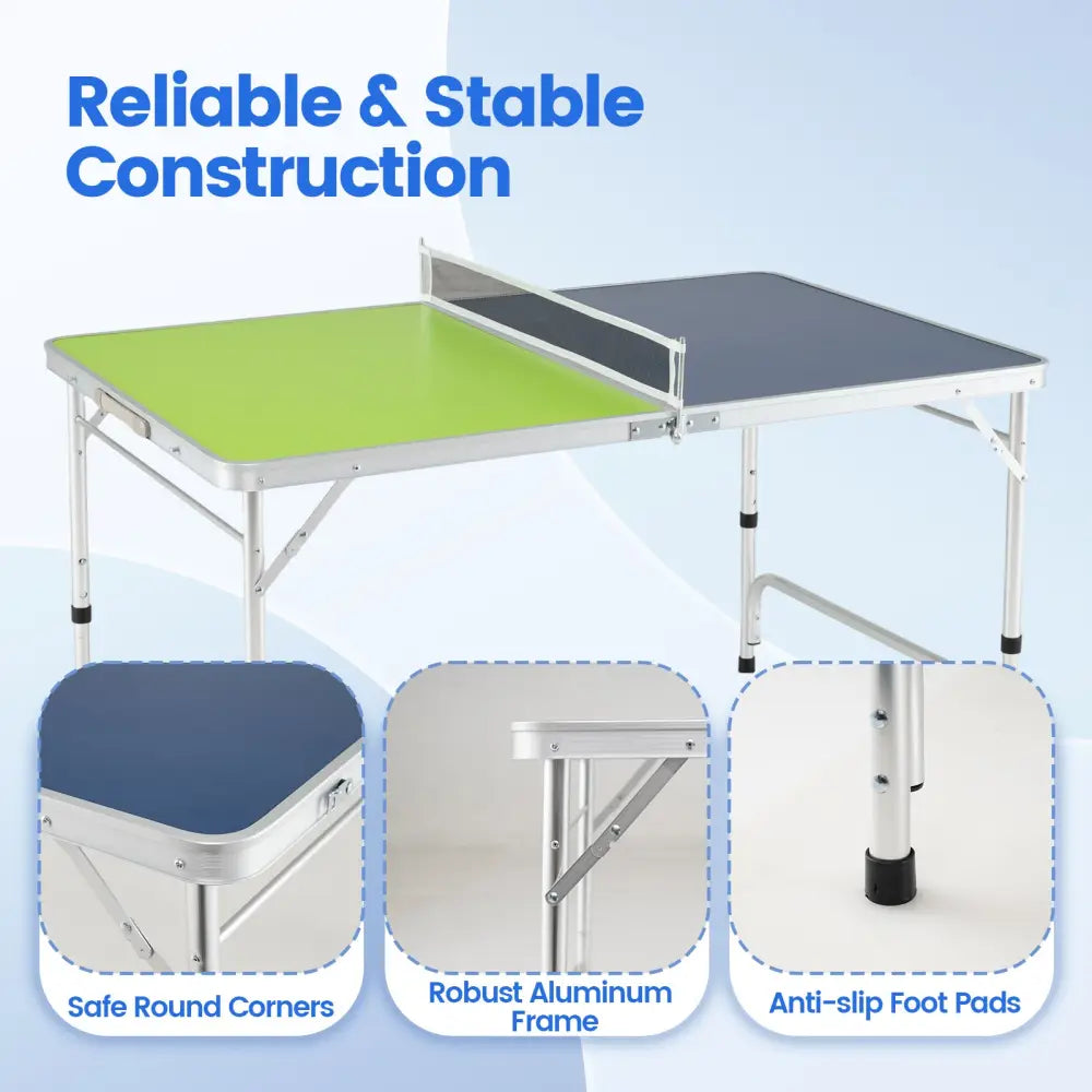 Foldable Ping Pong Table Game Set Mini Table Tennis Table with Adjustable Height-Blue & Green - Blue & Green - Sport