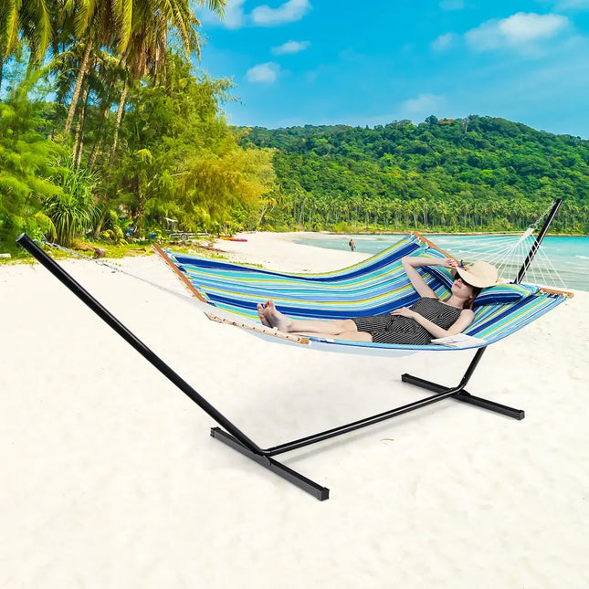 Foldable Portable Patio Hammock Swing Chair Bed with Detachable Pillow - Blue & Green - Hammocks