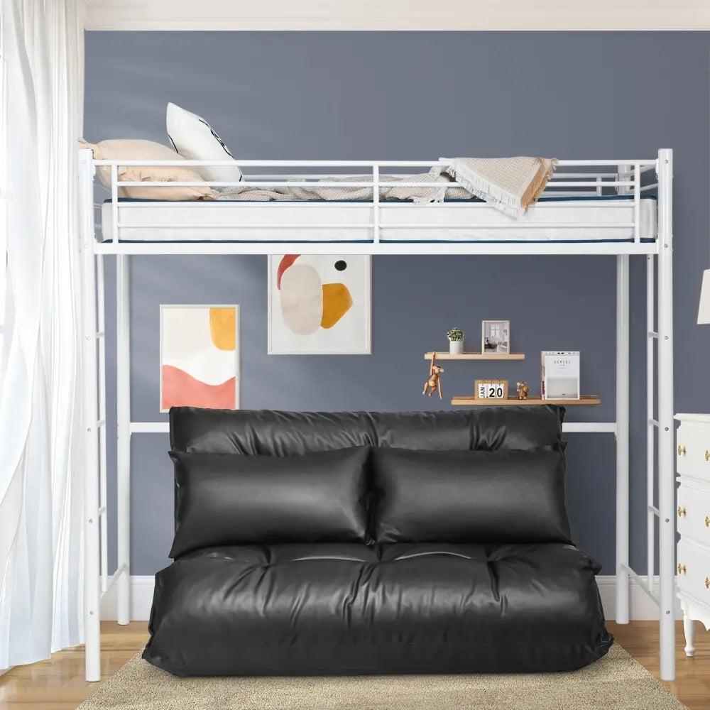 Foldable PU Leather Leisure Floor Sofa Bed with 2 Pillows-Black - Black - Floor Chairs