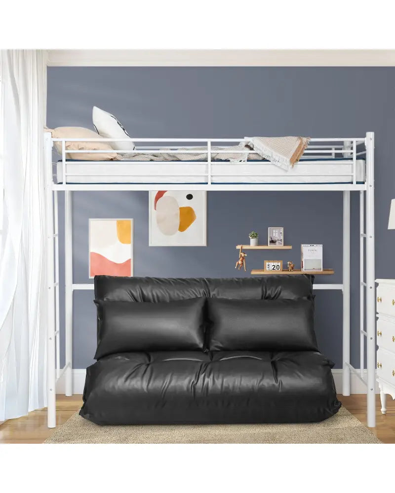 Foldable PU Leather Leisure Floor Sofa Bed with 2 Pillows-Black - Black - Floor Chairs