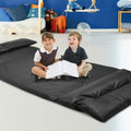 Foldable PU Leather Leisure Floor Sofa Bed with 2 Pillows-Black - Black - Floor Chairs