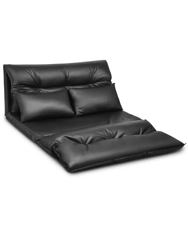 Foldable PU Leather Leisure Floor Sofa Bed with 2 Pillows-Black - Black - Floor Chairs