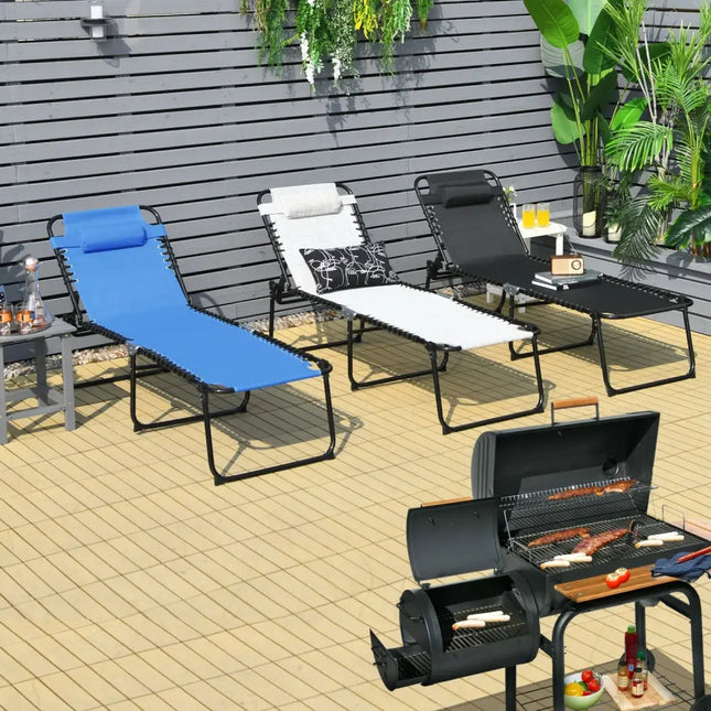 Foldable Recline Lounge Chair with Adjustable Backrest and Footrest-Black - Black - Outdoor Chaise Lounges
