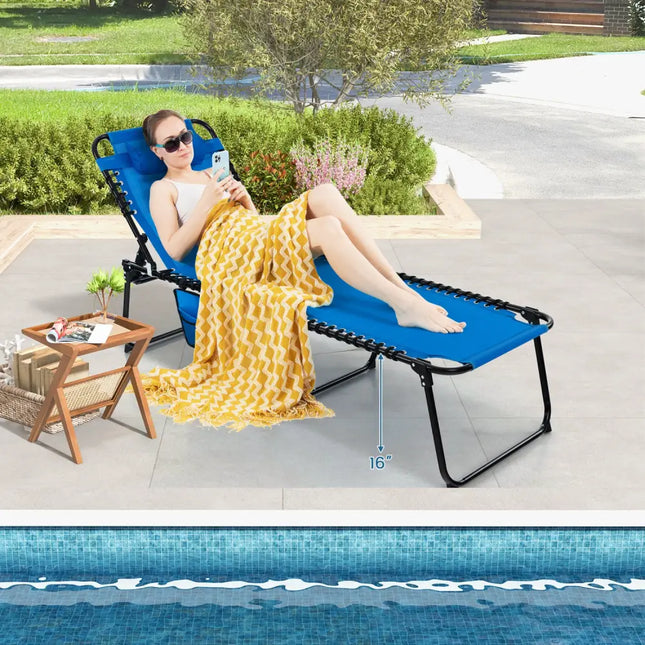 Foldable Recline Lounge Chair with Adjustable Backrest and Footrest-Blue - Blue - Outdoor Chaise Lounges