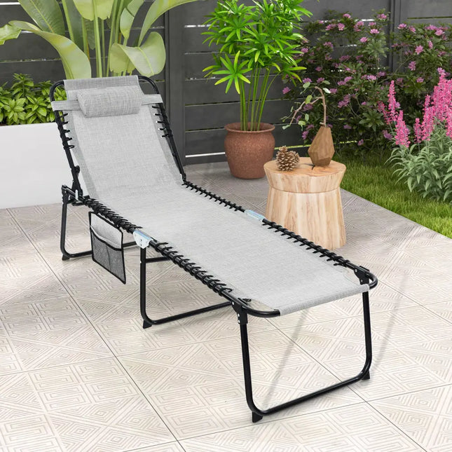 Foldable Recline Lounge Chair with Adjustable Backrest and Footrest-Gray - Gray - Outdoor Chaise Lounges