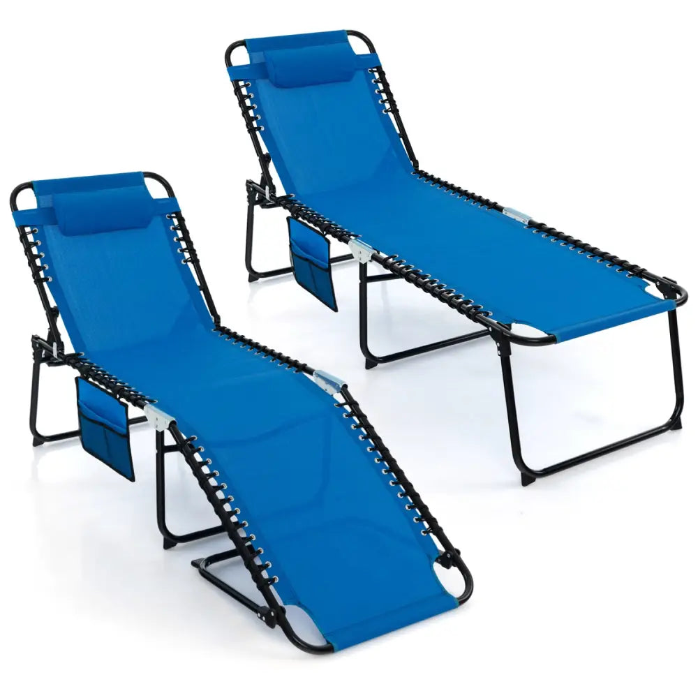 Foldable Recline Lounge Chair with Adjustable Backrest and Footrest-Blue - Blue - Outdoor Chaise Lounges