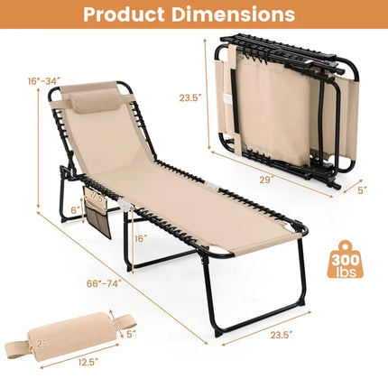 Foldable Recline Lounge Chair with Adjustable Backrest and Footrest-Beige - Beige - Outdoor Chaise Lounges