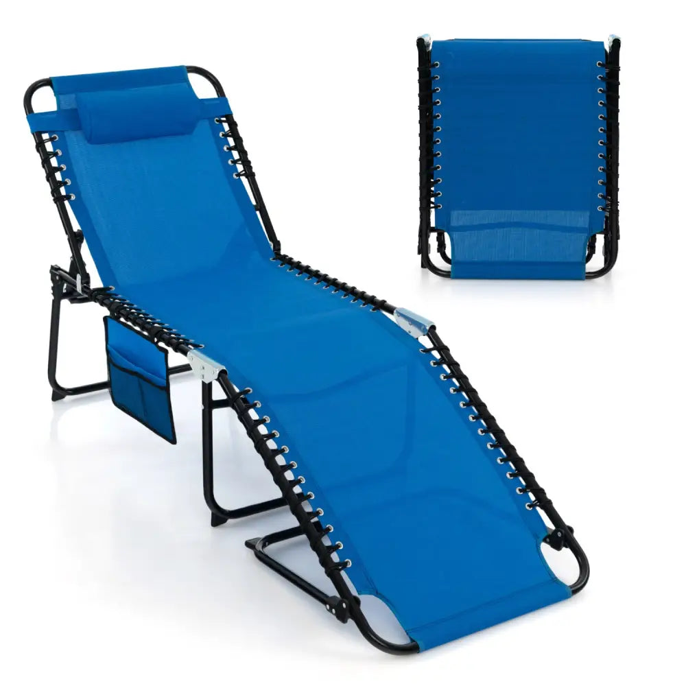 Foldable Recline Lounge Chair with Adjustable Backrest and Footrest-Blue - Blue - Outdoor Chaise Lounges