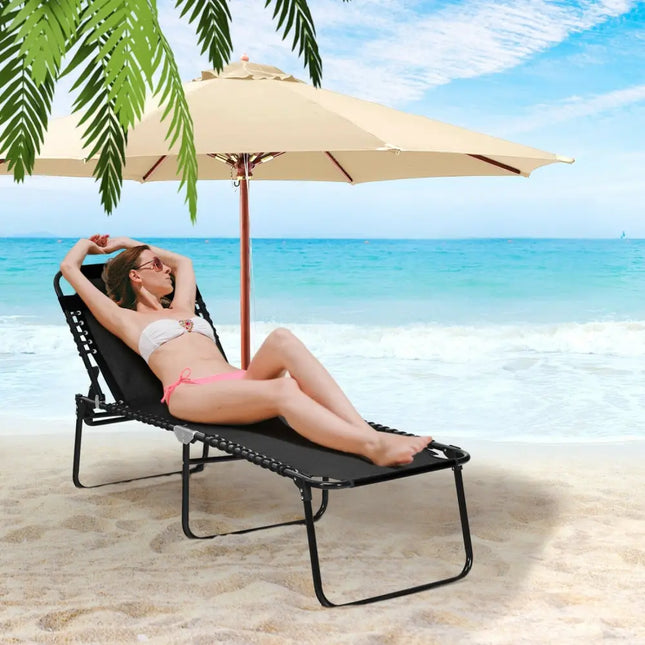 Foldable Recline Lounge Chair with Adjustable Backrest and Footrest-Black - Black - Outdoor Chaise Lounges