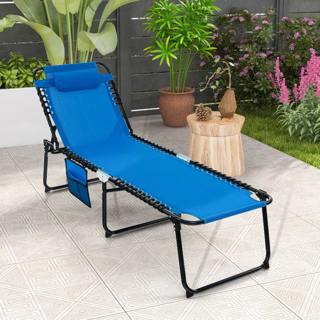 Foldable Recline Lounge Chair with Adjustable Backrest and Footrest-Blue - Blue - Outdoor Chaise Lounges