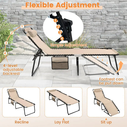 Foldable Recline Lounge Chair with Adjustable Backrest and Footrest-Beige - Beige - Outdoor Chaise Lounges