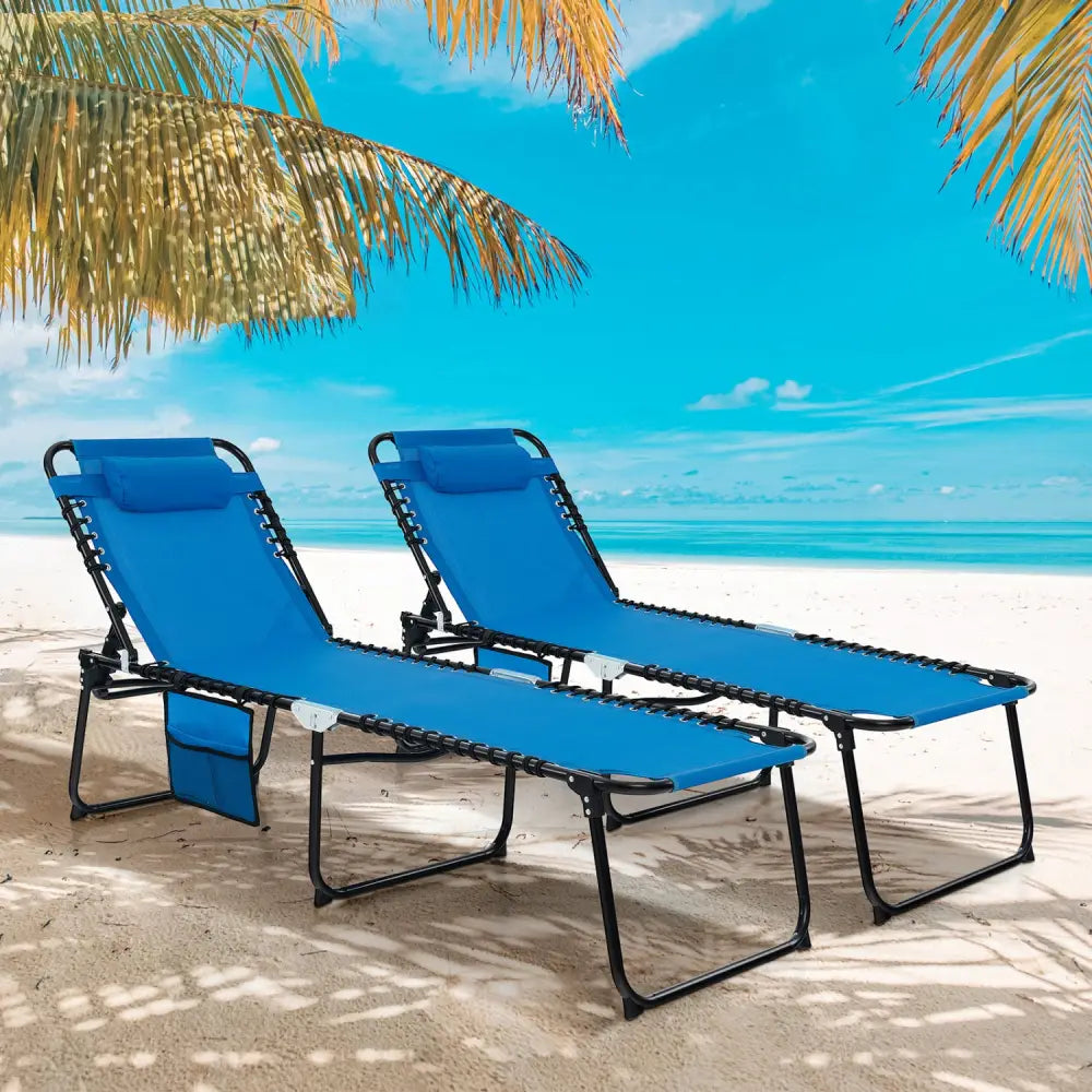 Foldable Recline Lounge Chair with Adjustable Backrest and Footrest-Blue - Blue - Outdoor Chaise Lounges