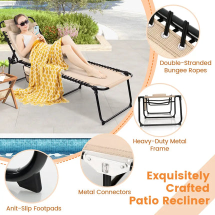 Foldable Recline Lounge Chair with Adjustable Backrest and Footrest-Beige - Beige - Outdoor Chaise Lounges